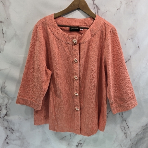 Bob Mackie Top Womens XL Pink Button Blouse Textured Lightweight Jacket Cardigan - Picture 1 of 11